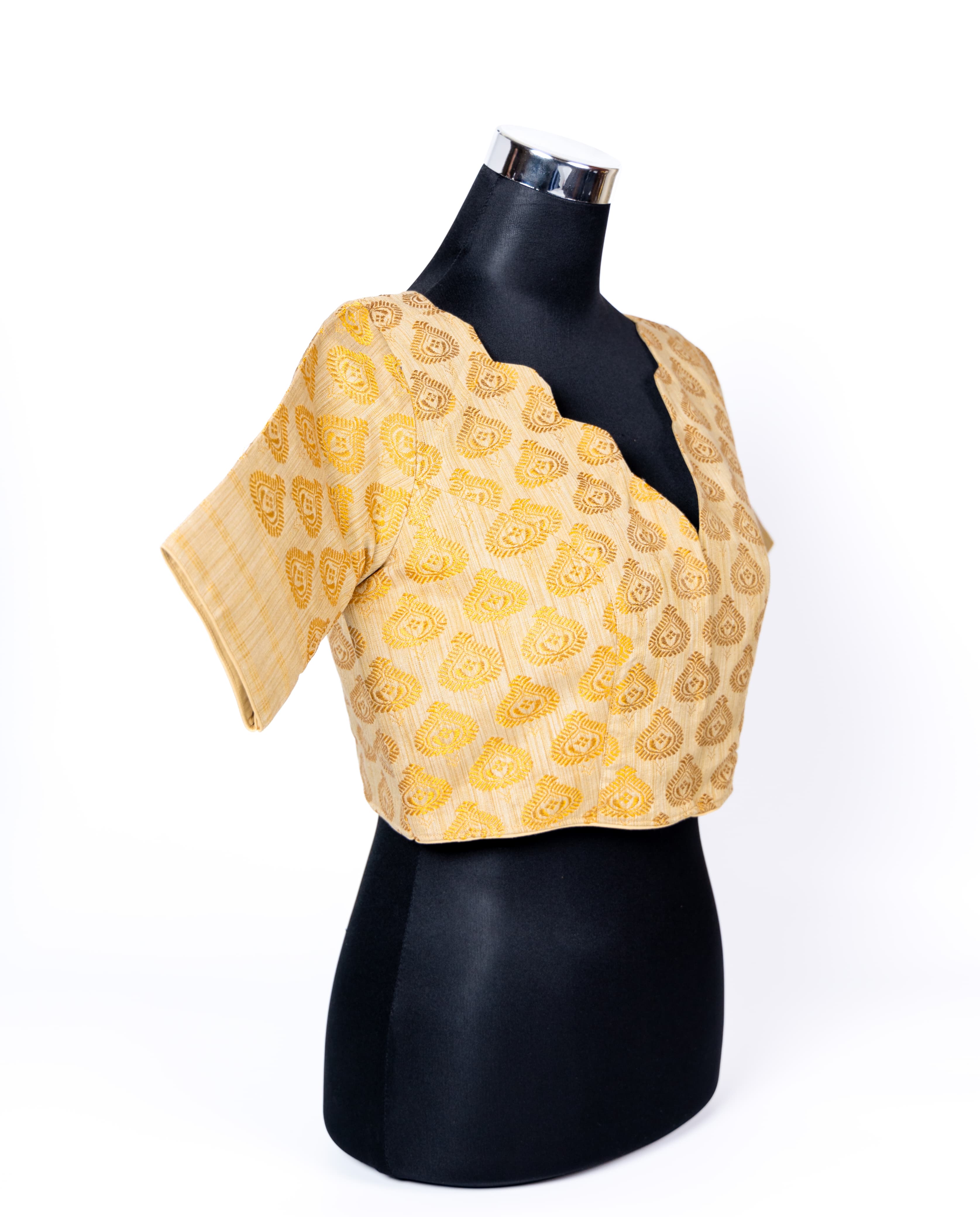 TRADITIONAL ASSAMESE BUTA DESIGNED V- NECK BLOUSE.